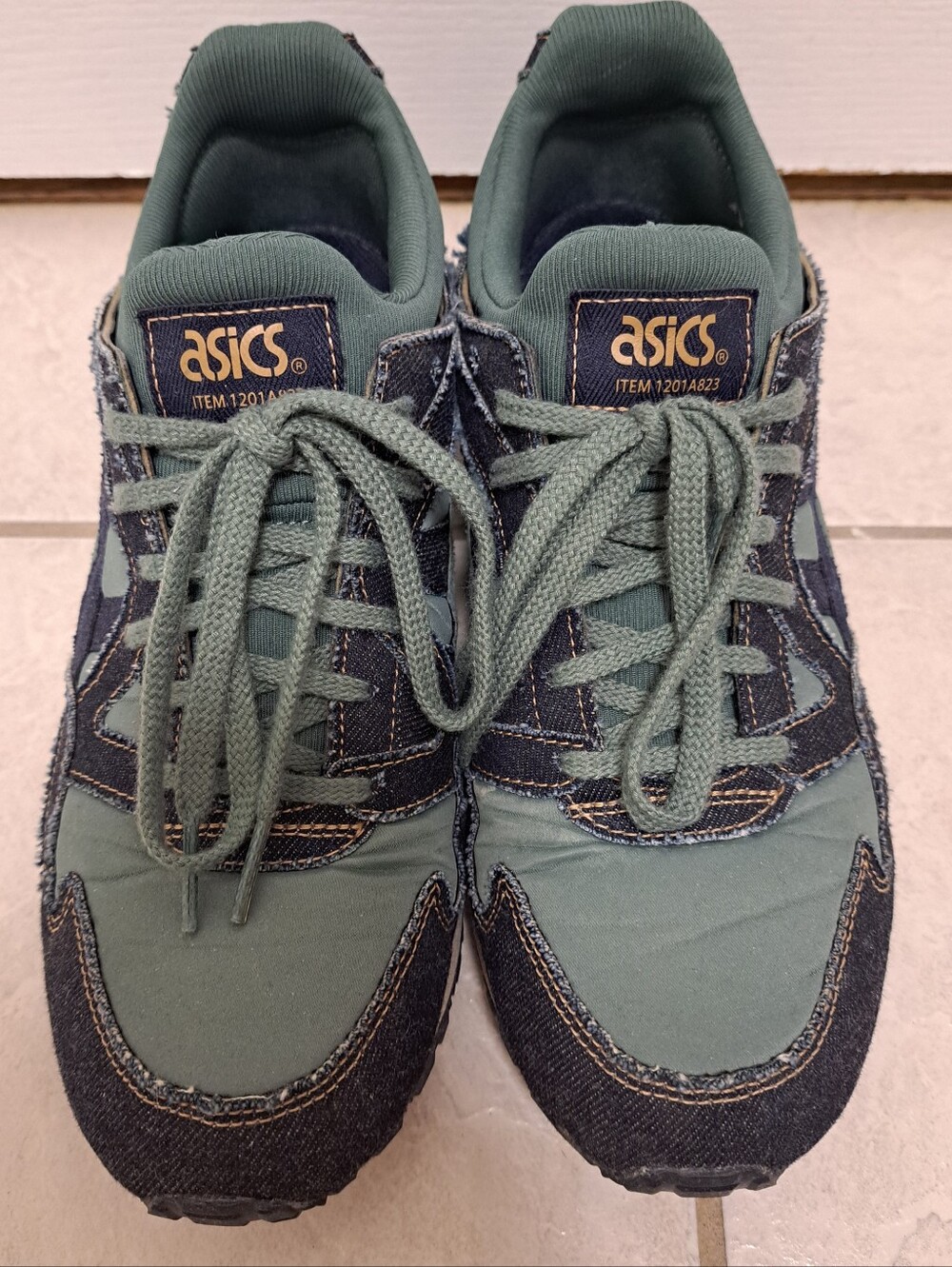 ASICS Unisex Green and Black Denim-Trim Sneakers